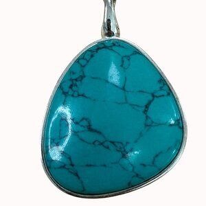 Premier Designs Teardrop Pendant With Turquoise Stone & Silver Frame 2.25" X 1.2